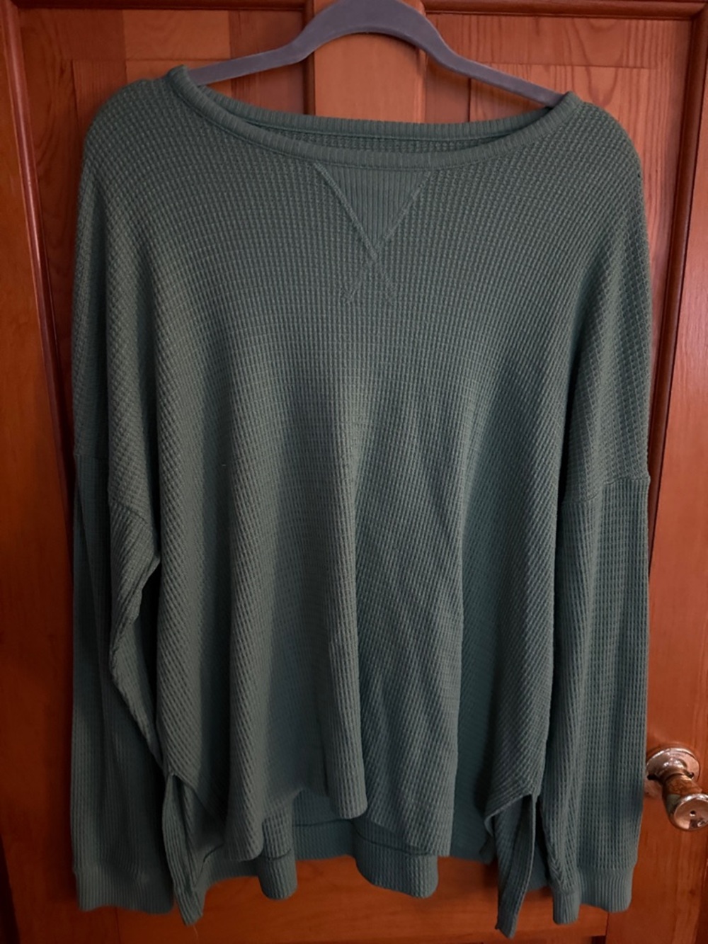 American Eagle Outfitters Olive Green Waffle Knit Pullover